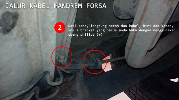 Jalur kabel handrem bawah kolong mobil