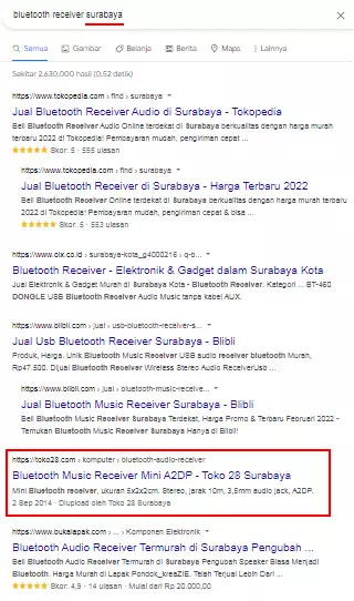 SERP Google keyword Bluetooth audio receiver